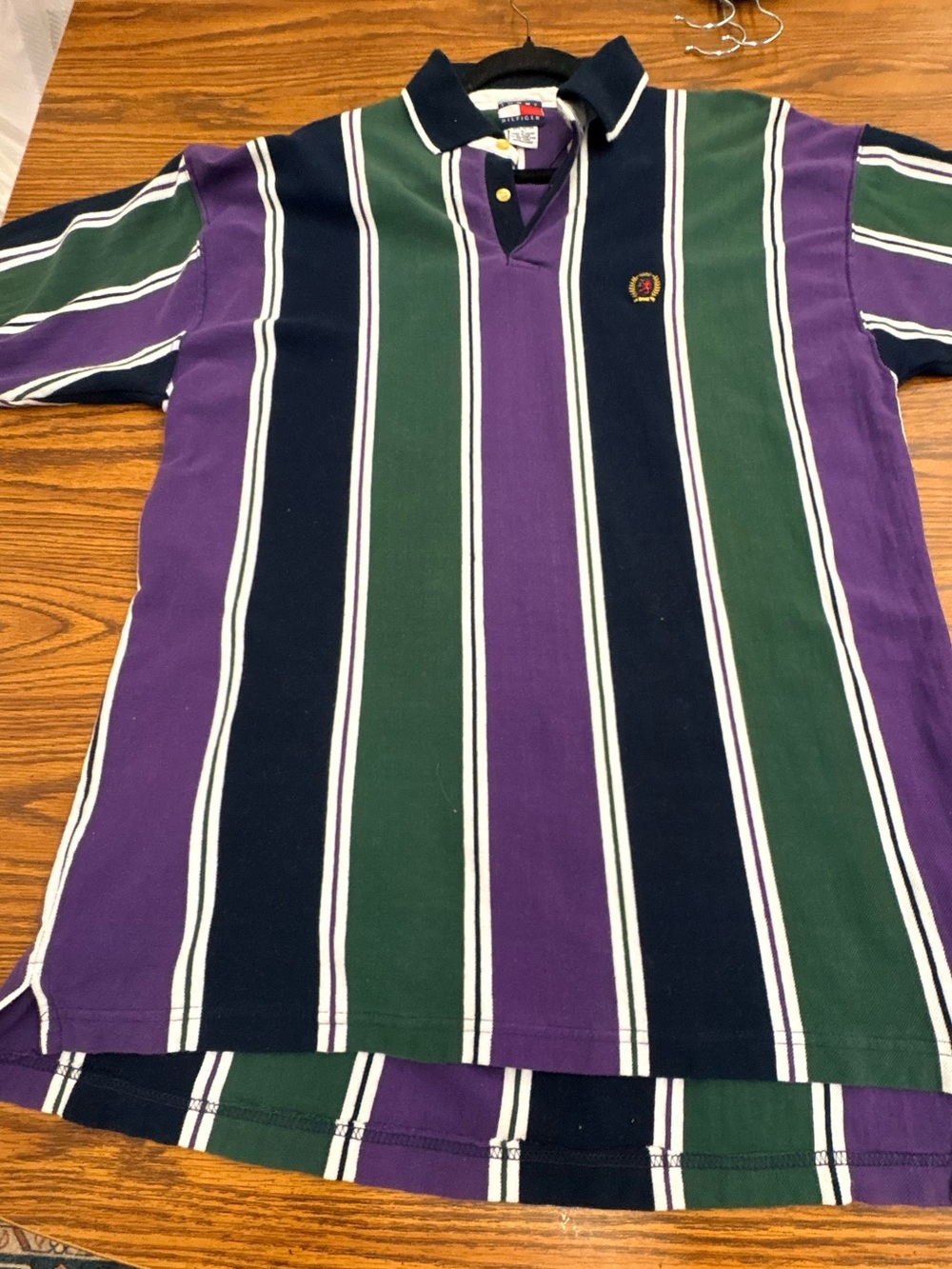 Vintage Tommy Hilfiger Striped Polo in Purple, Green & Navy Short Sleeve